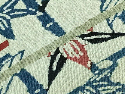 平和屋本店●極上　浦野理一　型染　九寸名古屋帯　笹竹に鳥　鬼しぼ縮緬　逸品　DZAB3964kh6