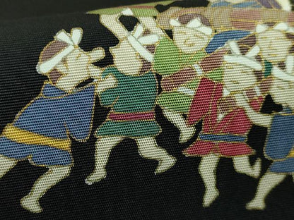 平和屋着物●極上　塩瀬　九寸名古屋帯　お祭り　神輿　黒地　金彩　逸品　DZAB3965kh6