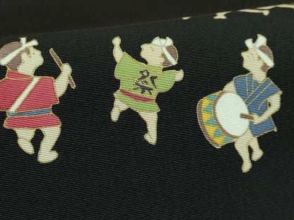 平和屋着物●極上　塩瀬　九寸名古屋帯　お祭り　神輿　黒地　金彩　逸品　DZAB3965kh6