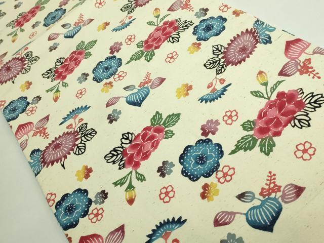 平和屋着物●極上　本場琉球紅型　九寸開き名古屋帯　紬地　舞花文　逸品　DZAB3967kh6
