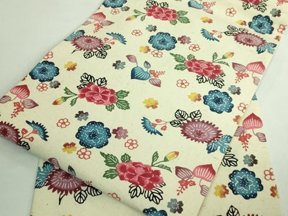 平和屋着物●極上　本場琉球紅型　九寸開き名古屋帯　紬地　舞花文　逸品　DZAB3967kh6