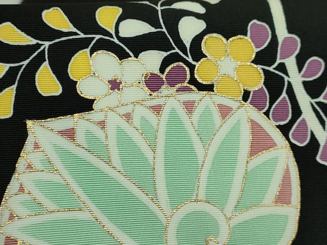 平和屋着物●極上　塩瀬　九寸名古屋帯　葵　黒地　金彩　逸品　DZAB3968kh6