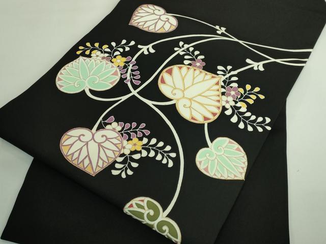 平和屋着物●極上　塩瀬　九寸名古屋帯　葵　黒地　金彩　逸品　DZAB3968kh6