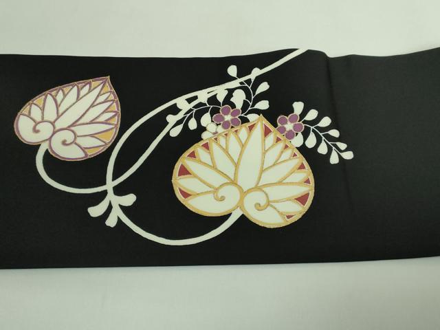 平和屋着物●極上　塩瀬　九寸名古屋帯　葵　黒地　金彩　逸品　DZAB3968kh6