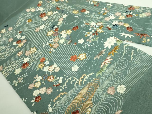 平和屋本店●極上　九寸名古屋帯　駒刺繍　流水花文　金糸　鬼しぼ縮緬　逸品　DZAB3972kh6