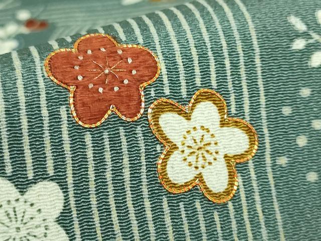 平和屋本店●極上　九寸名古屋帯　駒刺繍　流水花文　金糸　鬼しぼ縮緬　逸品　DZAB3972kh6