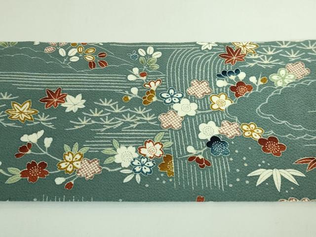 平和屋本店●極上　九寸名古屋帯　駒刺繍　流水花文　金糸　鬼しぼ縮緬　逸品　DZAB3972kh6
