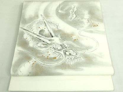 平和屋着物●極上　塩瀬　九寸開き名古屋帯　手描き　龍　金彩　逸品　DZAB3973kh6
