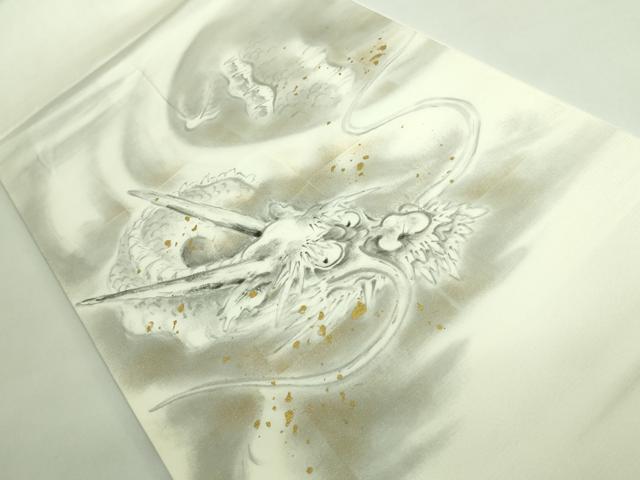 平和屋着物●極上　塩瀬　九寸開き名古屋帯　手描き　龍　金彩　逸品　DZAB3973kh6