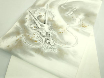 平和屋着物●極上　塩瀬　九寸開き名古屋帯　手描き　龍　金彩　逸品　DZAB3973kh6