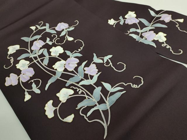 平和屋着物●極上　塩瀬　九寸名古屋帯　花唐草　黒鳶色地　金彩　逸品　DZAB3974kh6