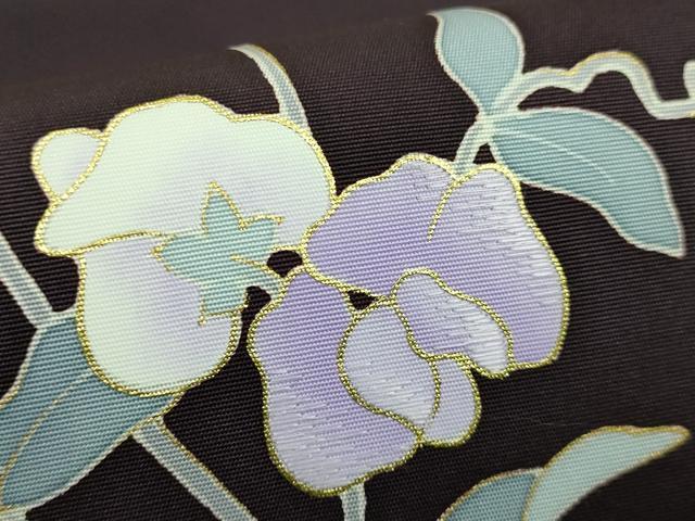 平和屋着物●極上　塩瀬　九寸名古屋帯　花唐草　黒鳶色地　金彩　逸品　DZAB3974kh6