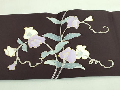 平和屋着物●極上　塩瀬　九寸名古屋帯　花唐草　黒鳶色地　金彩　逸品　DZAB3974kh6