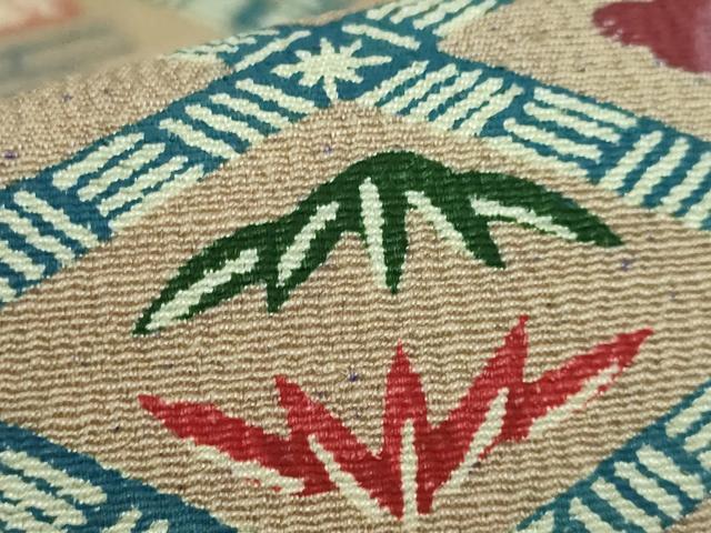 平和屋本店●極上 浦野理一 型染 つけ帯 網目吉祥文 鬼しぼ縮緬 逸品 DZAB3977kh6