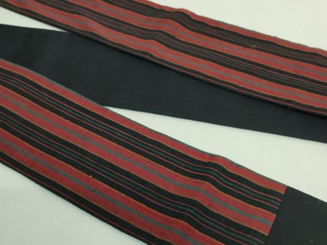 平和屋本店●極上　男性　浦野理一　経節紬　角帯　縞　黒地　逸品　DZAB3979kh6