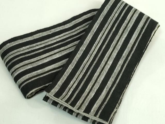 平和屋着物●極上　男性　角帯　縞　綿　黒地　逸品　DZAB3980kh6