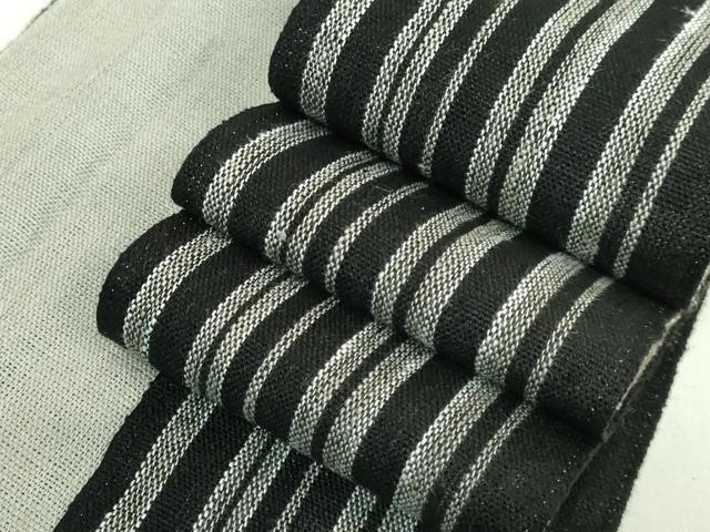 平和屋着物●極上　男性　角帯　縞　綿　黒地　逸品　DZAB3980kh6