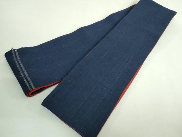 平和屋着物●極上　浦野理一　経節紬　両面　半幅帯　紺色×朱色　逸品　DZAB3983kh6