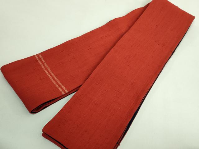 平和屋着物●極上　浦野理一　経節紬　両面　半幅帯　紺色×朱色　逸品　DZAB3983kh6