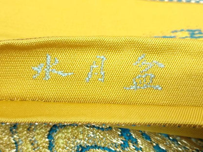 平和屋本店●極上　二代目・龍村平蔵　龍村光翔　太鼓柄　本袋帯　水月盆　山吹色地　金銀糸　逸品　DZAB3985kh6