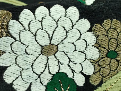 平和屋着物●極上　人形作家・ホリヒロシ　六通柄袋帯　唐織　菊　露草　ビロード　黒地　金糸　上代39万　逸品　DZAB3991kh6