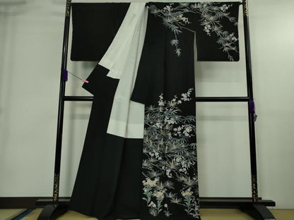 平和屋本店●極上　十日町友禅作家　林静穂　訪問着　松竹梅　四季花文　黒地　逸品　DZAB4001kh6