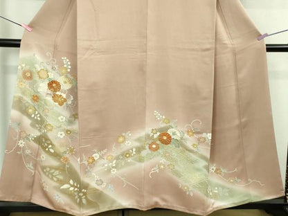 平和屋本店●極上 創業460年・千總 色留訪問着 駒刺繍 草花文 薄柿色地 暈し染め 金彩 高島屋扱い 反端付き 逸品 DZAB4002kh6