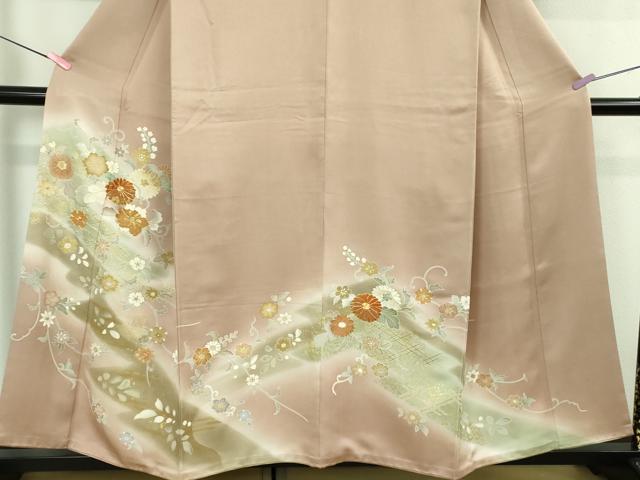 平和屋本店●極上 創業460年・千總 色留訪問着 駒刺繍 草花文 薄柿色地 暈し染め 金彩 高島屋扱い 反端付き 逸品 DZAB4002kh6