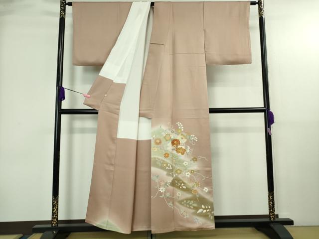 平和屋本店●極上 創業460年・千總 色留訪問着 駒刺繍 草花文 薄柿色地 暈し染め 金彩 高島屋扱い 反端付き 逸品 DZAB4002kh6