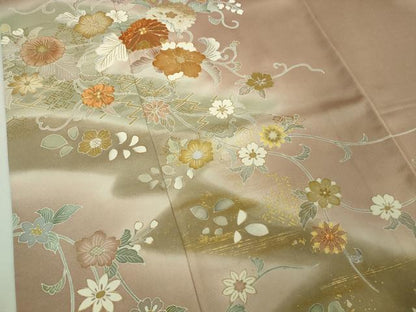 平和屋本店●極上 創業460年・千總 色留訪問着 駒刺繍 草花文 薄柿色地 暈し染め 金彩 高島屋扱い 反端付き 逸品 DZAB4002kh6