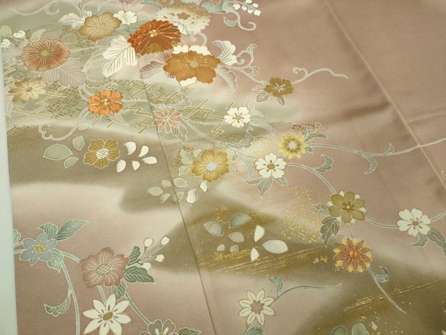 平和屋本店●極上 創業460年・千總 色留訪問着 駒刺繍 草花文 薄柿色地 暈し染め 金彩 高島屋扱い 反端付き 逸品 DZAB4002kh6