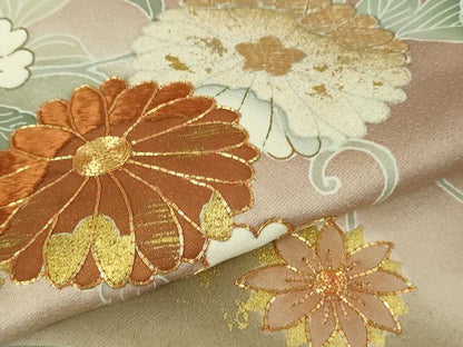 平和屋本店●極上 創業460年・千總 色留訪問着 駒刺繍 草花文 薄柿色地 暈し染め 金彩 高島屋扱い 反端付き 逸品 DZAB4002kh6