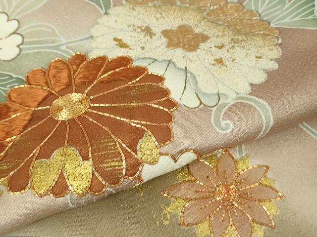 平和屋本店●極上 創業460年・千總 色留訪問着 駒刺繍 草花文 薄柿色地 暈し染め 金彩 高島屋扱い 反端付き 逸品 DZAB4002kh6