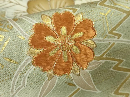 平和屋本店●極上 創業460年・千總 色留訪問着 駒刺繍 草花文 薄柿色地 暈し染め 金彩 高島屋扱い 反端付き 逸品 DZAB4002kh6