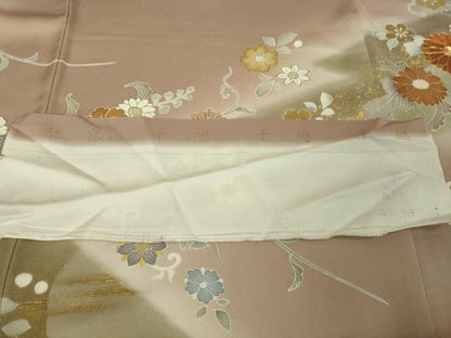平和屋本店●極上 創業460年・千總 色留訪問着 駒刺繍 草花文 薄柿色地 暈し染め 金彩 高島屋扱い 反端付き 逸品 DZAB4002kh6