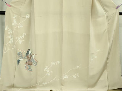 平和屋本店●極上　加賀友禅の巨匠　初代　由水十久　訪問着　人物　草花　練色地　逸品　DZAB4008kh6