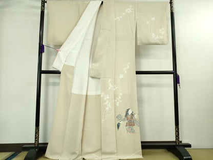 平和屋本店●極上　加賀友禅の巨匠　初代　由水十久　訪問着　人物　草花　練色地　逸品　DZAB4008kh6