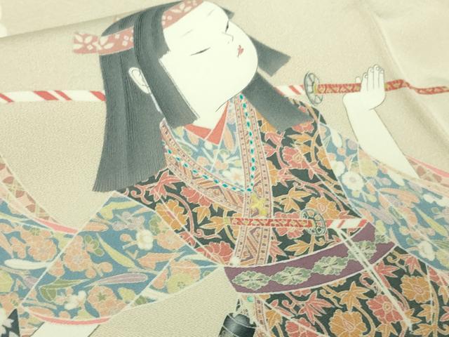 平和屋本店●極上　加賀友禅の巨匠　初代　由水十久　訪問着　人物　草花　練色地　逸品　DZAB4008kh6
