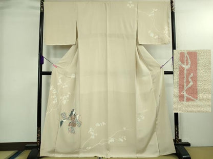 平和屋本店●極上　加賀友禅の巨匠　初代　由水十久　訪問着　人物　草花　練色地　逸品　DZAB4008kh6