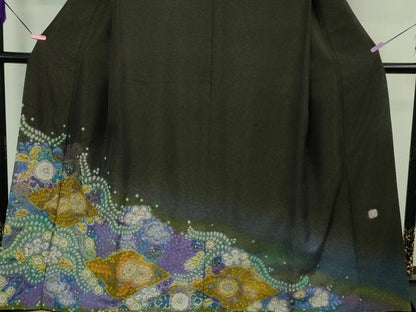 平和屋本店●最高級　初代　久保田一竹　幻の辻が花　色留袖　蝉色地　暈し染め　金通し地　逸品　DZAB4011kh6