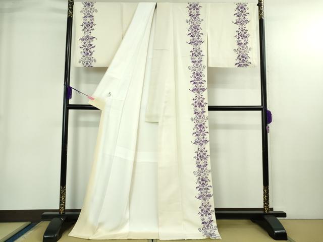 平和屋本店●極上 訪問着 木版染 更紗花間道 象牙色地 京都きもの友禅扱い ロング丈 逸品 DZAB4015kh6
