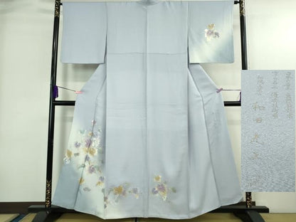 平和屋本店●極上 金彩友禅 卓越技能者・名工・和田光正 訪問着 葡萄蔦の葉 淡藤色地 暈し染め 金銀彩 逸品 DZAB4018kh6