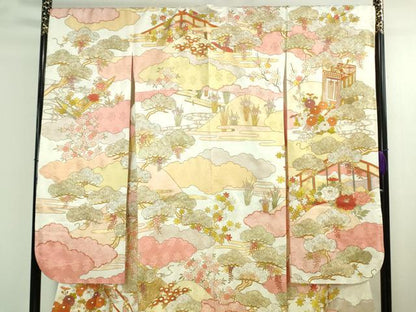 平和屋本店●極上　皇室献上作家　藤井寛　振袖・長襦袢(無双仕立て)セット　駒刺繍　御所車　花車　吉祥花文　金彩　逸品　DZAB4020kh6