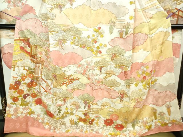 平和屋本店●極上　皇室献上作家　藤井寛　振袖・長襦袢(無双仕立て)セット　駒刺繍　御所車　花車　吉祥花文　金彩　逸品　DZAB4020kh6