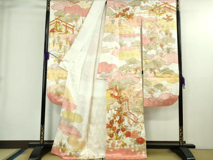 平和屋本店●極上　皇室献上作家　藤井寛　振袖・長襦袢(無双仕立て)セット　駒刺繍　御所車　花車　吉祥花文　金彩　逸品　DZAB4020kh6