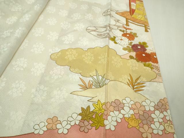 平和屋本店●極上　皇室献上作家　藤井寛　振袖・長襦袢(無双仕立て)セット　駒刺繍　御所車　花車　吉祥花文　金彩　逸品　DZAB4020kh6