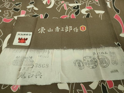 平和屋本店●極上 和染紅型 栗山紅型 栗山吉三郎 小紋 いろは唄 江戸鼠色地 鬼しぼ縮緬 反端付き 逸品 DZAB4022kh6