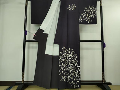 平和屋本店●極上 きもの志麻 岩下志麻ブランド 訪問着 葡萄唐草文 深紫色地 金彩 反端付き 逸品 DZAB4024kh6
