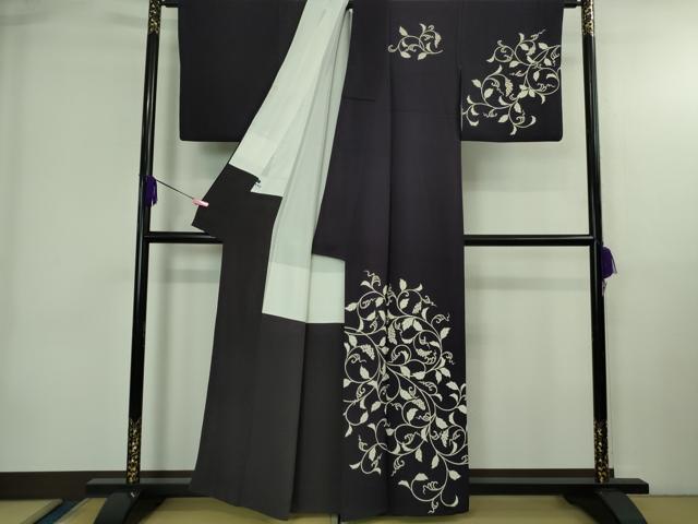 平和屋本店●極上 きもの志麻 岩下志麻ブランド 訪問着 葡萄唐草文 深紫色地 金彩 反端付き 逸品 DZAB4024kh6
