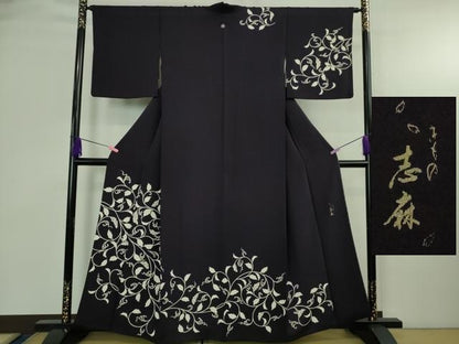 平和屋本店●極上 きもの志麻 岩下志麻ブランド 訪問着 葡萄唐草文 深紫色地 金彩 反端付き 逸品 DZAB4024kh6